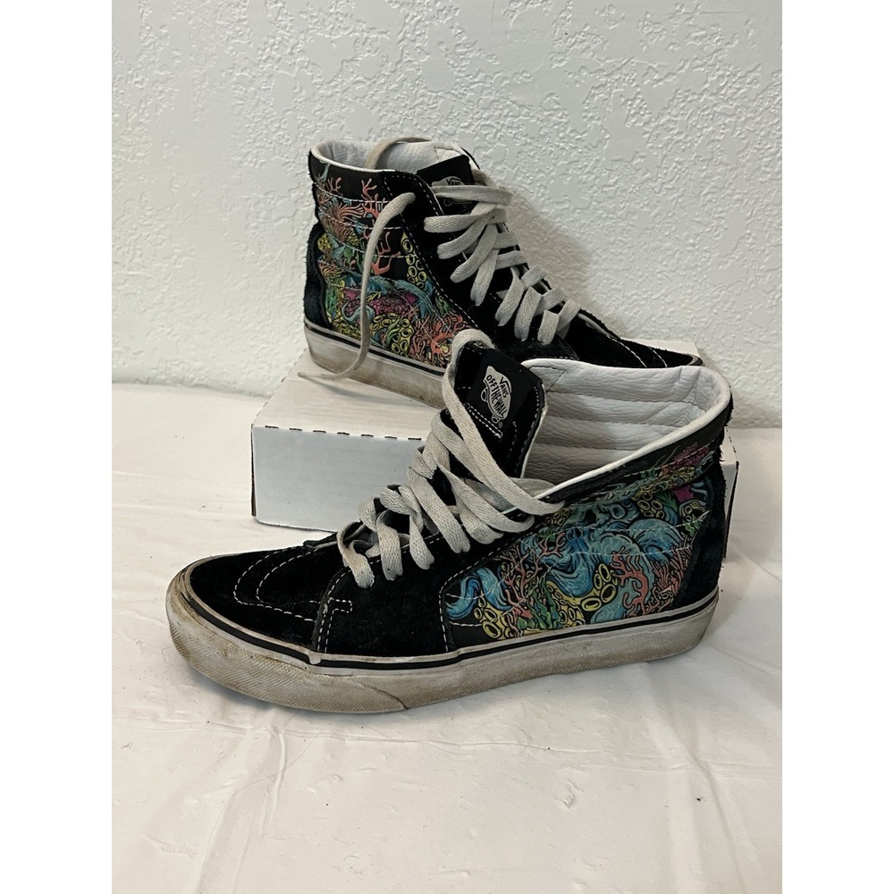 Vans Sk8-Hi Underwater‎ Coral Reef Black White Skate Shoes Suede Womens 6.5 Fair